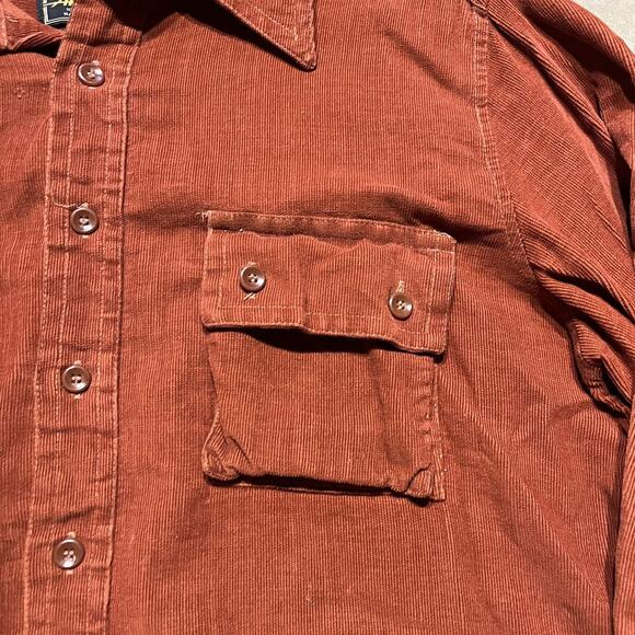 Vintage 70s Atkinson Orange Corduroy Casual Cut Shirt - Picture 3 of 5